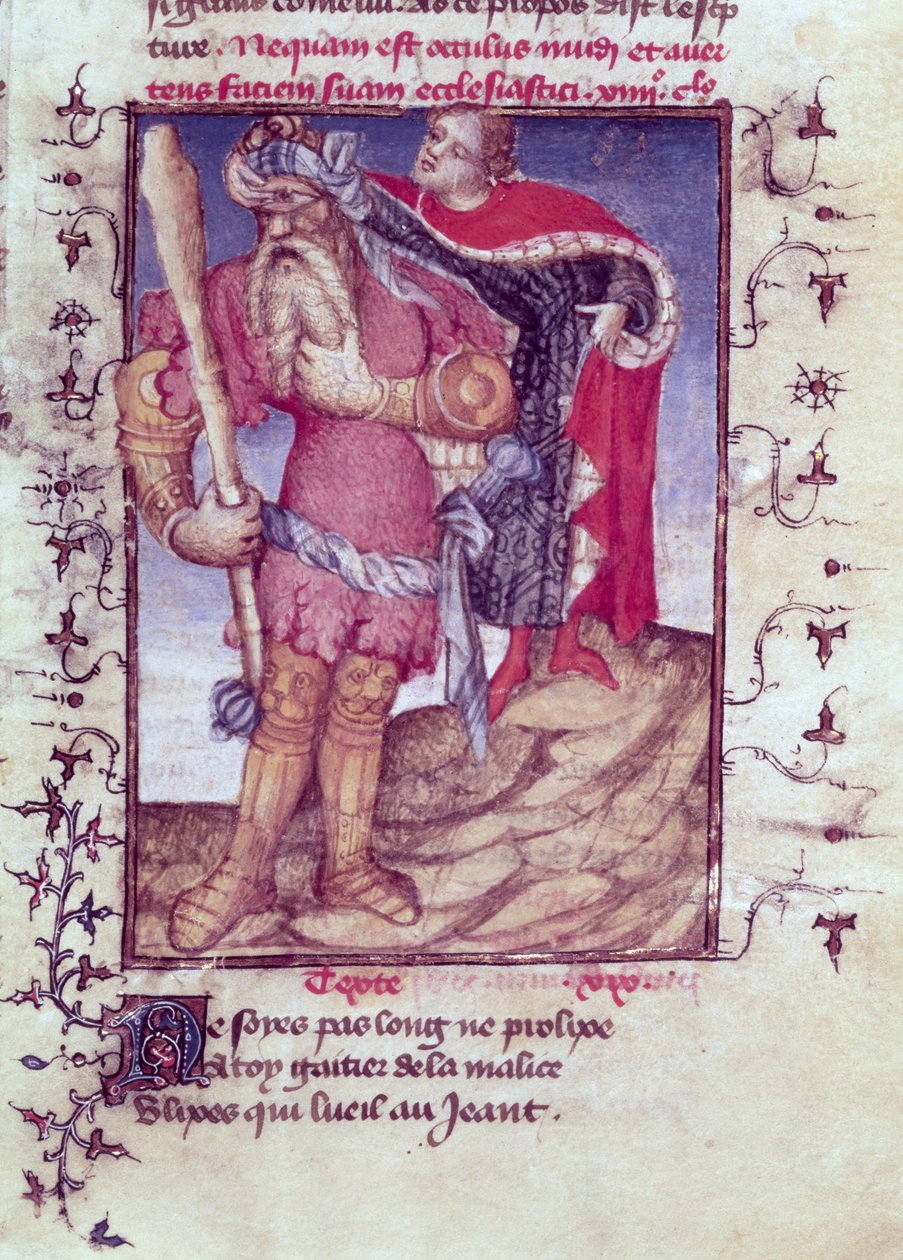 Fr 606 f.11 Ulysses, joka lävistää kykloopin silmän, Epitre dOtheasta, Epitre Master, n. 1406 tekijältä French School