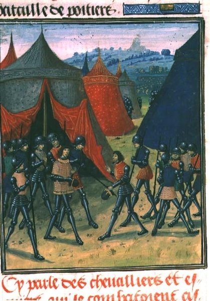 Fr 87 fol.8 Walesin prinssi vastaanottamassa Ranskan kuningasta (vellum) tekijältä French School