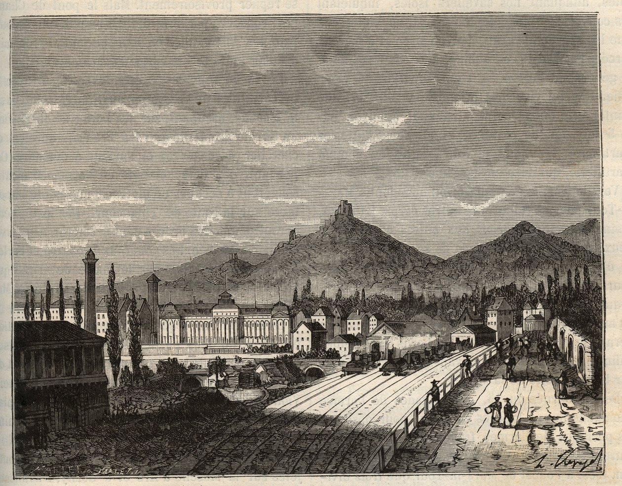 Ranska, Alsace, Bas-Rhin (67), Saverne: Zornin pankit, vanha kalliolle rakennettu Chateau du Haut Barr - kaiverrus "France illustree: maantiede, historia, tilastohallinto" V.A. Maltaanruskea. 1884 tekijältä French School