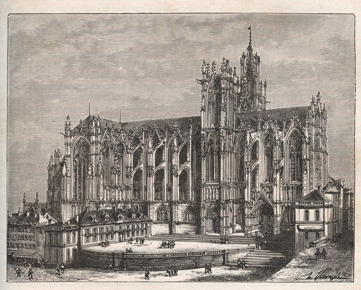 Ranska, Lorraine, Moselle (57), Metz: Saint Etienne de Metzin katedraali - kaiverrus "La France illustrée: maantiede, historia, tilastohallinto" V.-A. Maltaanruskea. 1884 tekijältä French School