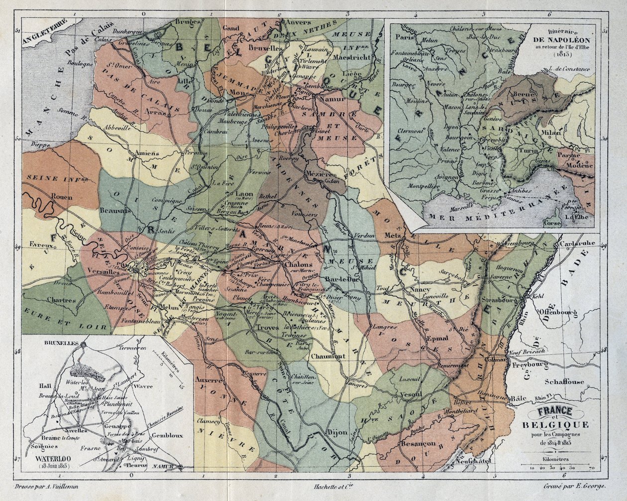 Ranska ja Belgia kampanjaan 1814-1815 - kaiverrus Victor Duruyn (1811-1894) "Histoire de France" -kirjoitukseen - 1882 tekijältä French School