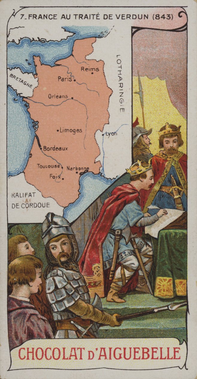 Ranska Verdunin rauhansopimuksen aikaan vuonna 843 (kromoliittinen kuva). tekijältä French School