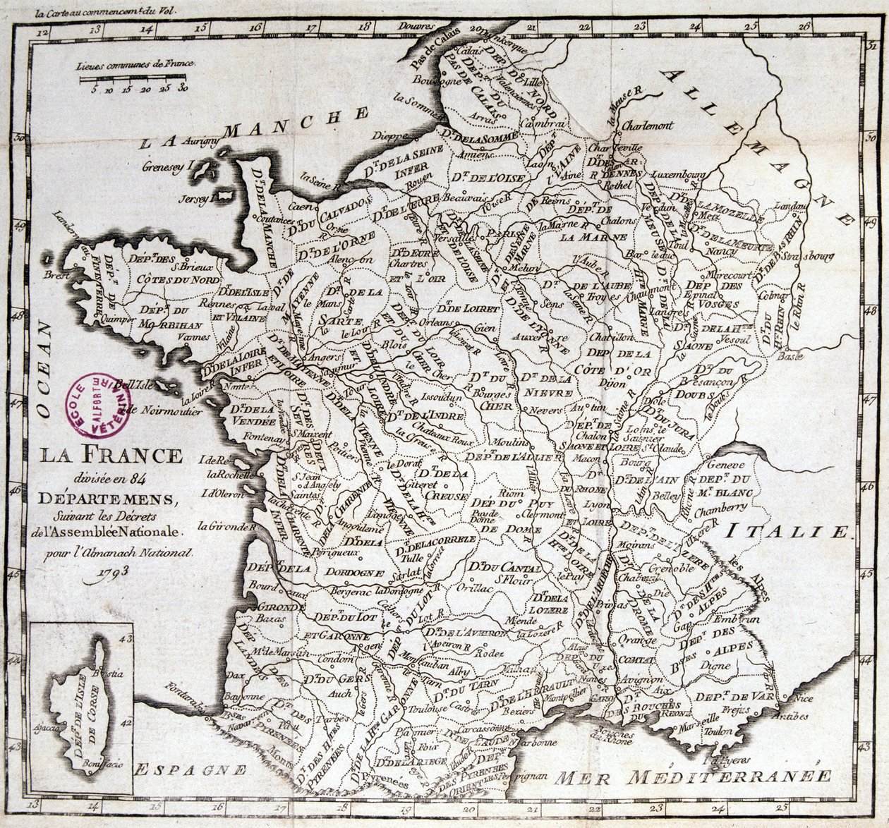 Ranska jakautui 84 departementtiin vuoden 1793 kansalliskokouksen säädösten mukaisesti tekijältä French School