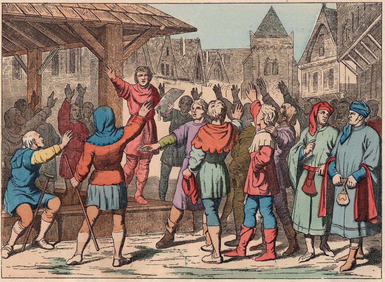 Ranska keskiajalla: kunnat - Kunnallinen peruskirja - Vala - Kaiverrus 1800-luvun lopusta "" Nos Gires Nationales - Images et recits"" tekijältä French School