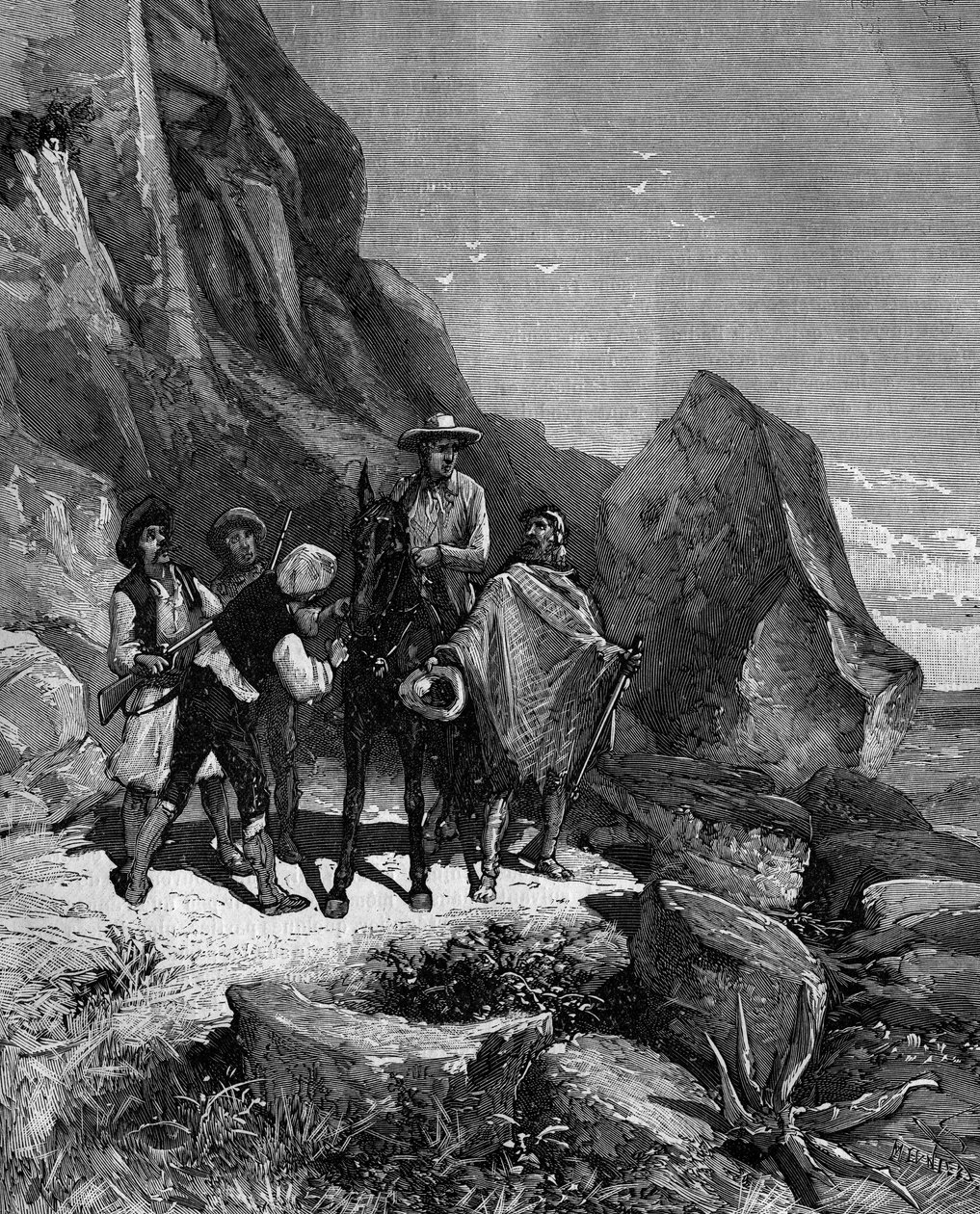 Francois Arago (1786 - 1853) meni vuonna 1806 Espanjaan suorittamaan Meridianin mittaa ja yhtenä iltana neljä rosvoa telakoitui. tekijältä French School