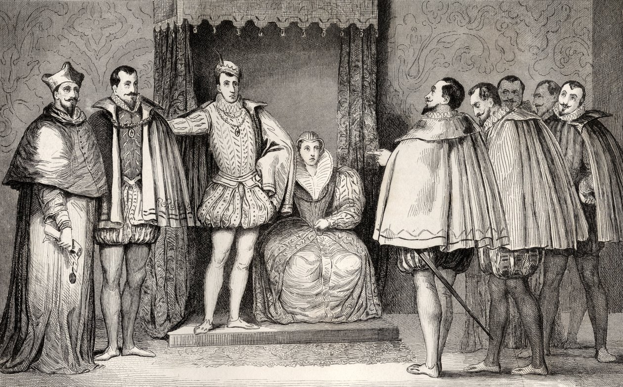 Francois II (1544-60) kertoo kansanedustajille, että Guisen herttua ja kardinaali hallitsevat osavaltiota Colartin teoksesta "Histoire de France", julkaistu n. 1840. tekijältä French School