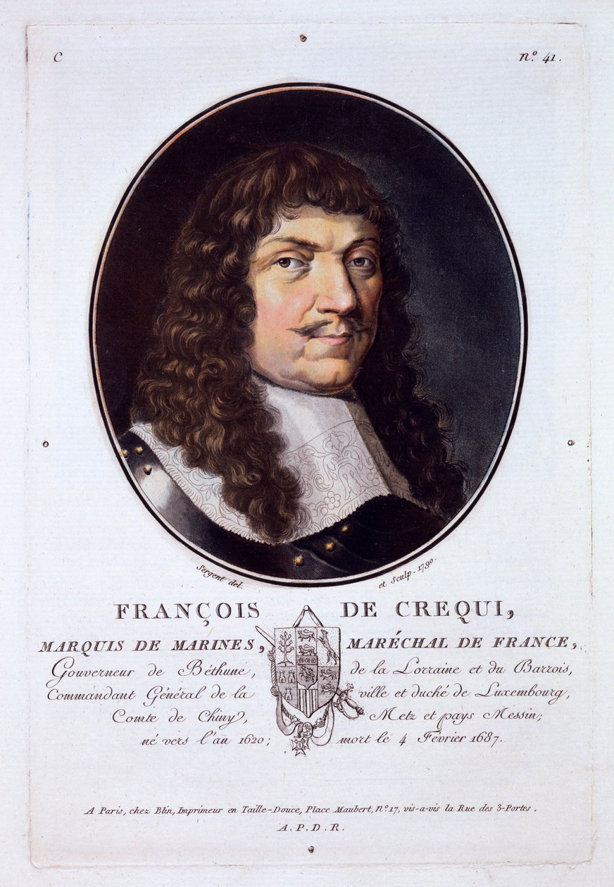 Francois de Crequi, Marquis de Marines, teoksesta Muotokuvia Ranskan suurista miehistä, maineikkaista naisista ja ikimuistoisista aiheista, julkaistu 1787-92 tekijältä French School