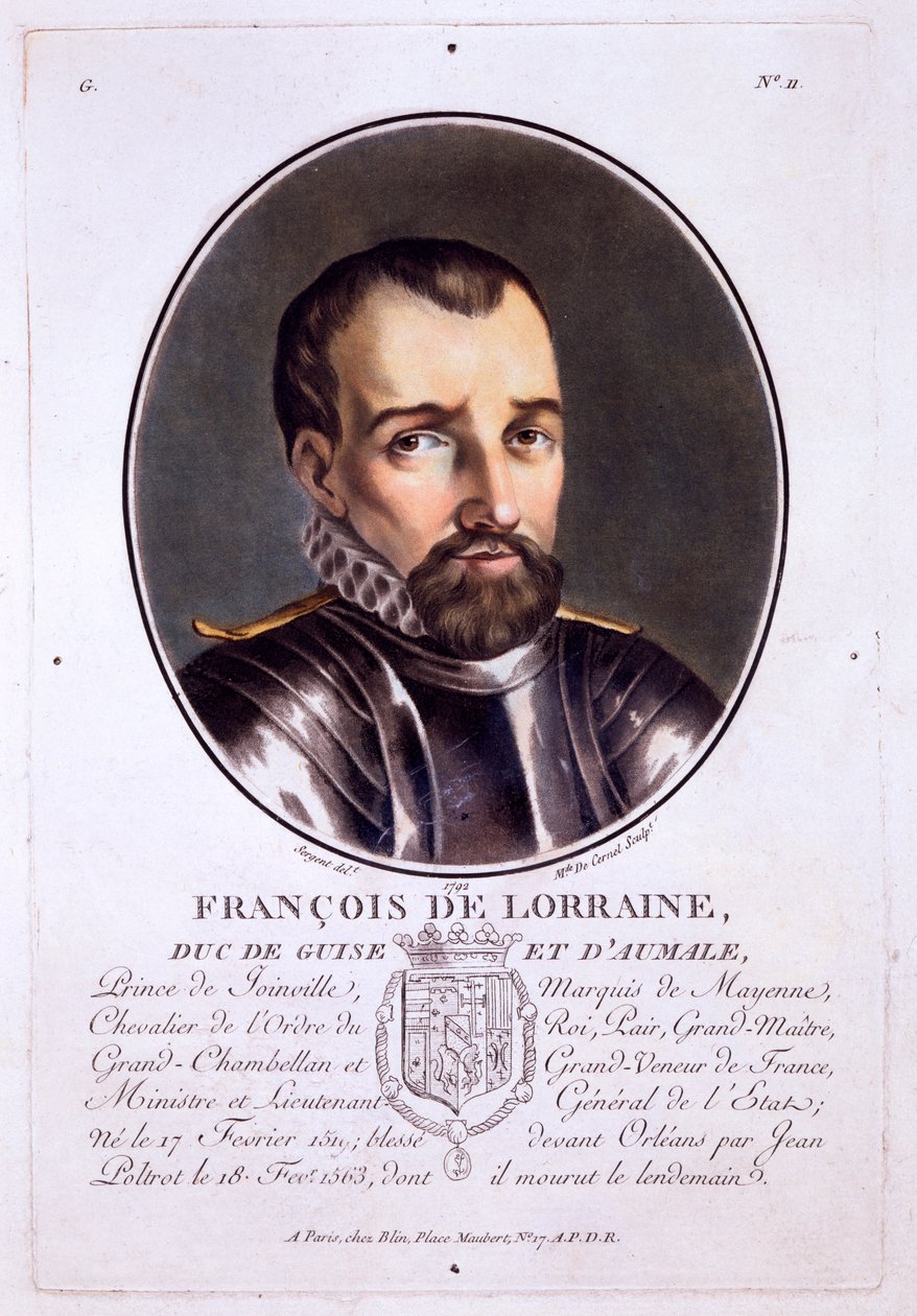 Francois de Lorraine, Guisen ja Aumalen herttua, teoksesta Muotokuvia Ranskan suurmiehistä, maineikkaista naisista ja ikimuistoisista aiheista, julkaistu 1787-92 tekijältä French School