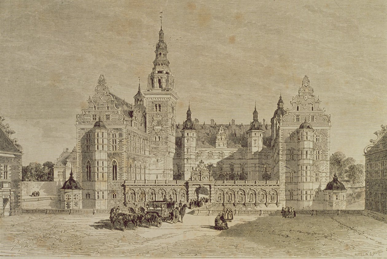 Frederiksborgin linna, Hillerod, Tanska, 1850-luku, `Le Tour du Mondesta, julkaistu Pariisissa, 1860-luku tekijältä French School