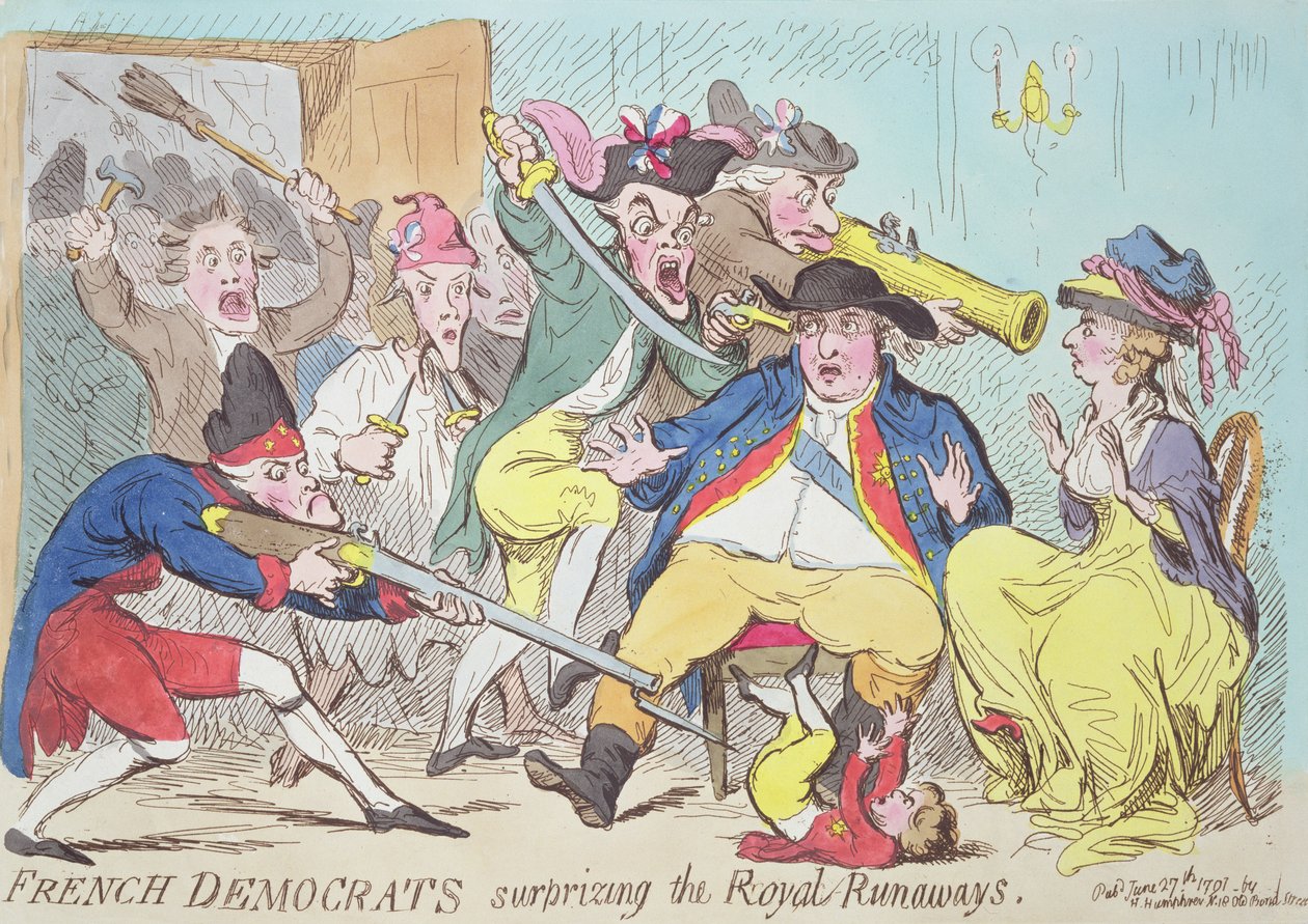 Ranskan demokraatit yllättävät kuninkaalliset pakolaiset, 1794 (värikaiverrus) tekijältä French School