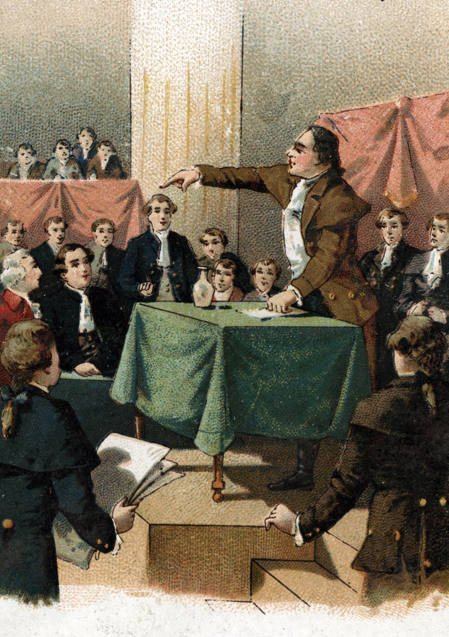 Ranskan vallankumous - Georges Jacques Danton (1759-1794) huudahti "" voittaaksemme, tarvitsemme rohkeutta ja aina rohkeutta"" Elokuu 1792 (Ranskan vallankumous: Georges Danton puhuu "" Tarvitsemme rohkeutta, ja vielä enemmän rohkeutta ja aina rohkeutta! " tekijältä French School