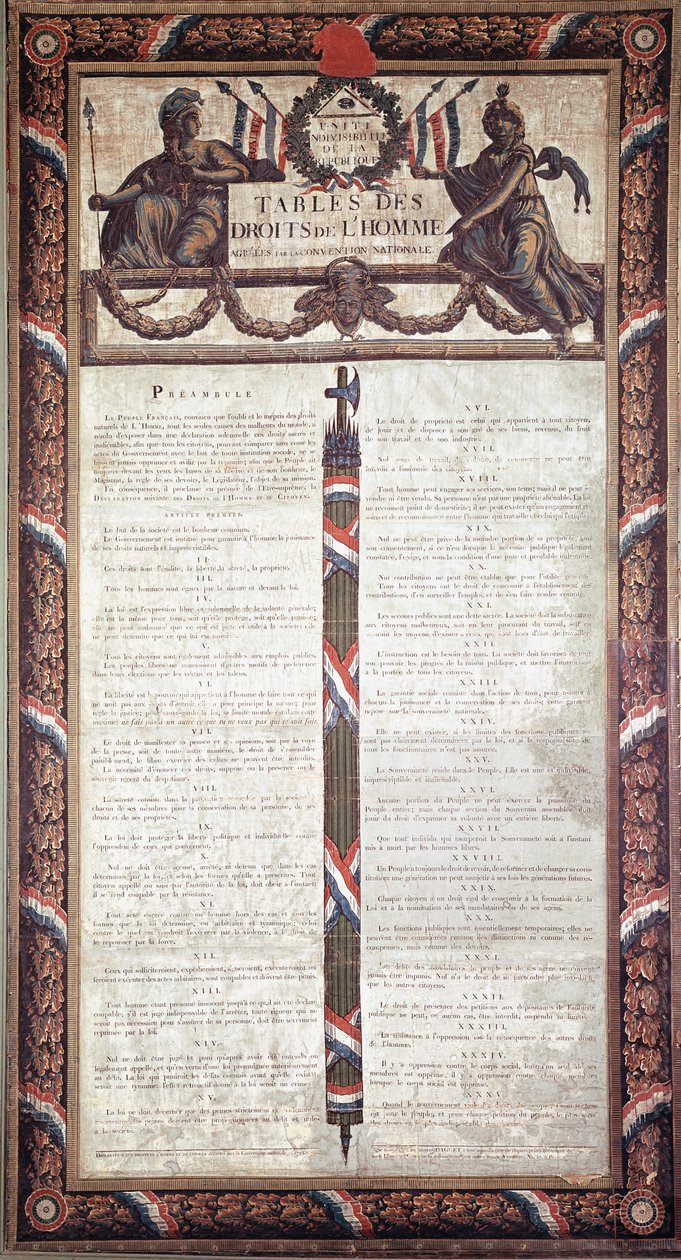 Ranskan vallankumous: Ihmis- ja kansalaisoikeuksien julistus (litografia. 1700-luku) tekijältä French School