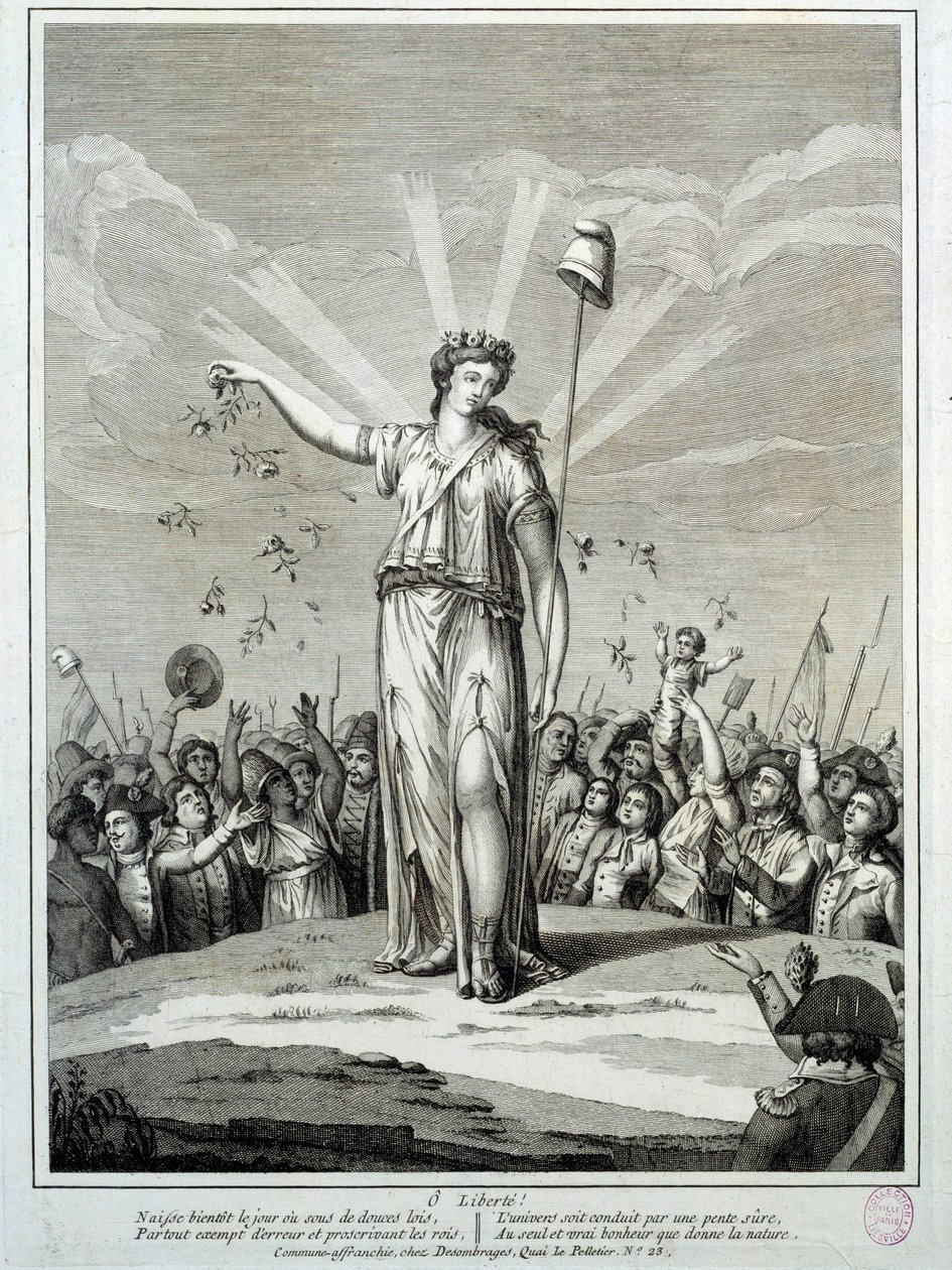 Ranskan vallankumous: "O liberte" kunnianosoitus vapaudelle. Kaiverrus 1700-luvun Pariisista, Musee Carnavalet tekijältä French School
