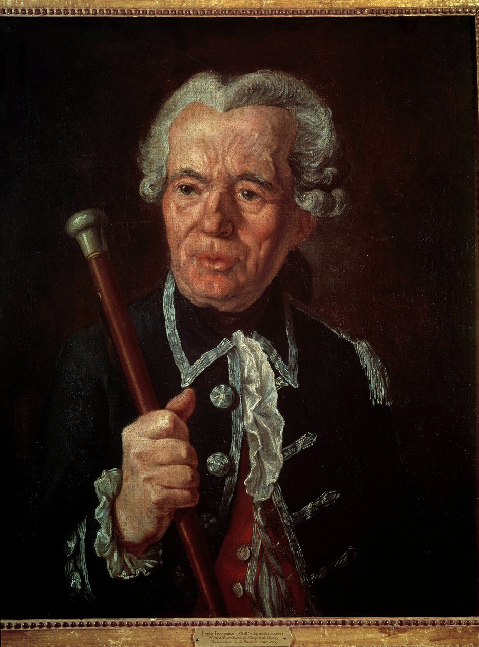 Ranskan vallankumous: "" Marquis Bernard Renen (Bernard-Rene) Jordan de Launayn (1740-1789), Bastiljan kuvernöörin muotokuva"" Ranskalaisen koulukunnan maalaus. 1700-luvulla. tekijältä French School