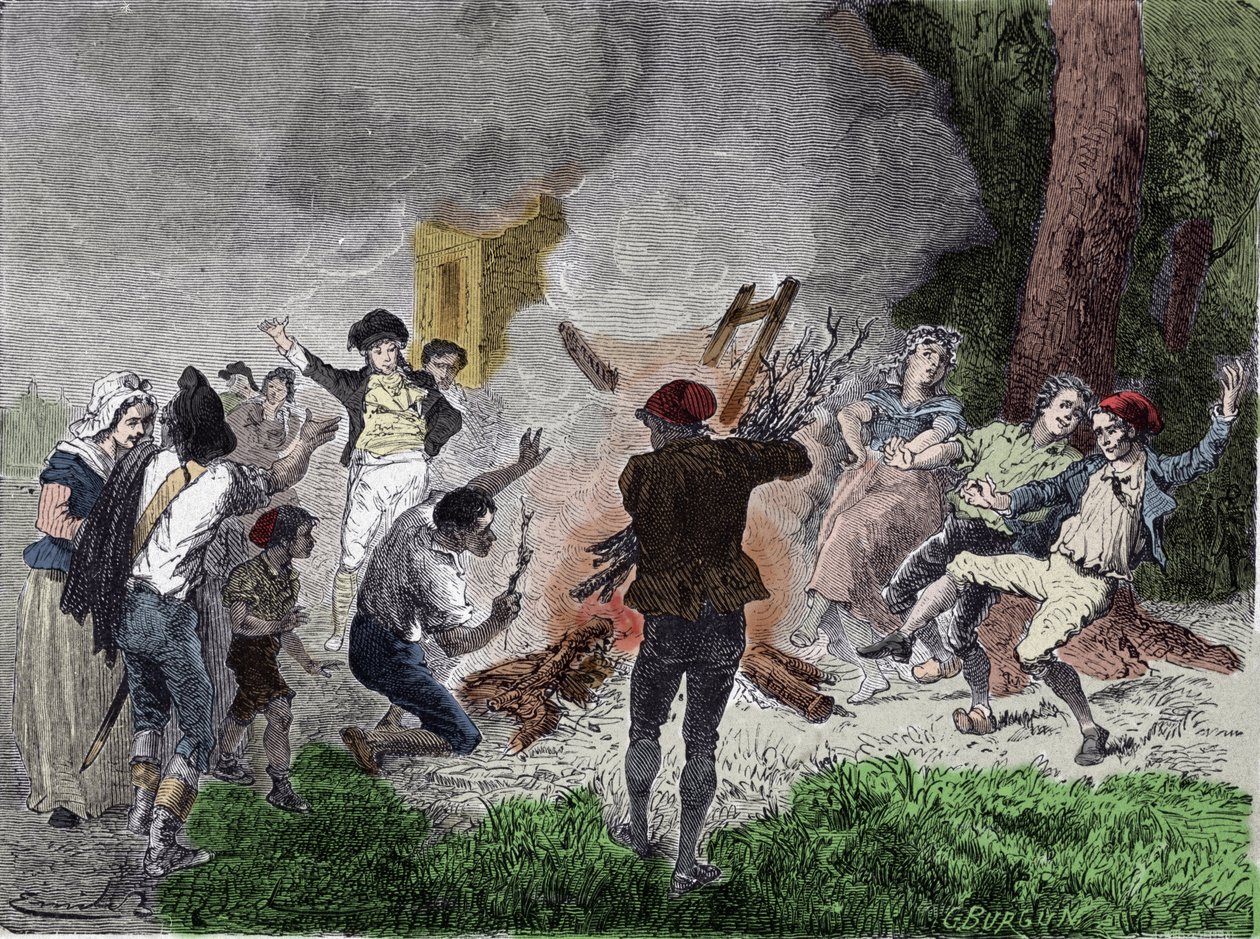 Ranskan vallankumous: "" Ihmiset polttivat Claude Chappen lennätin Saint-Fargeaun puistossa Menilamountissa syyskuussa 1792 uskoen, että se oli laite, joka oli tarkoitettu kommunikoimaan temppelin vankilaan lukitun kuninkaallisen perheen kanssa"" "Kaiverru tekijältä French School