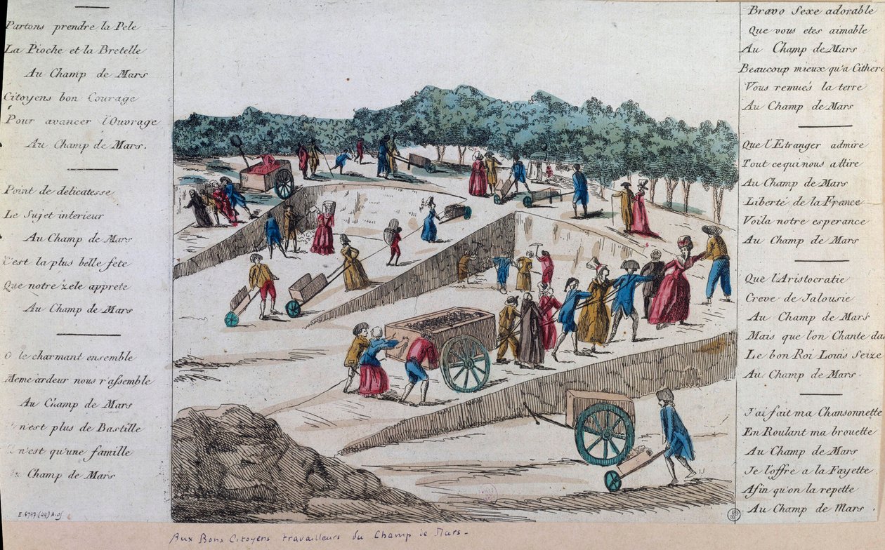 Ranskan vallankumous: Champs de Marsin työläiset vuonna 1789 Pariisissa. Pariisi, Musee Carnavalet tekijältä French School