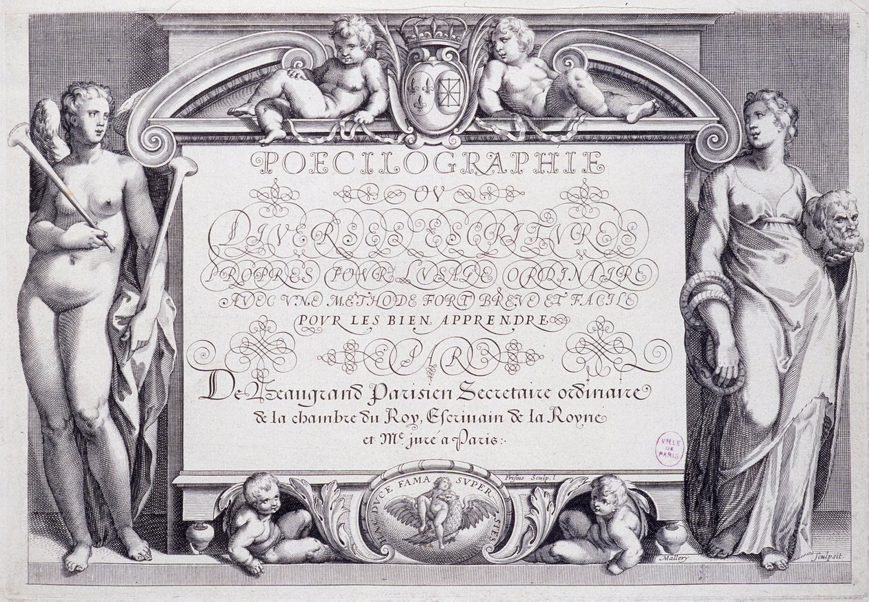 Ranskalainen kalligrafia: Poecilography, etukappale, Baptiste de Beaugrand vuonna 1606. tekijältä French School