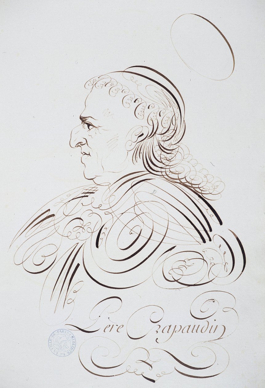 Ranskalainen kalligrafia: Parisilaisen Bernardin muotokuva isä Crapaudinista noin 1780. Pariisin kaupungin historiallinen kirjasto. tekijältä French School