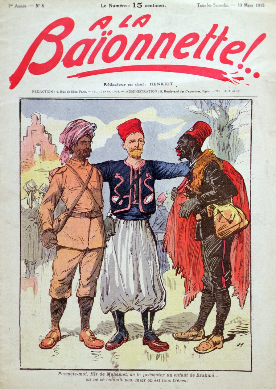 Ranskalaiset siirtomaa-sotilaat, kansikuvitus "A La Baionnettesta" tekijältä French School