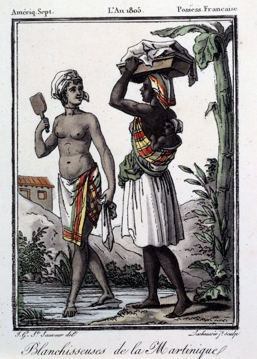 Ranskan siirtomaat: valkaisijat Martiniquelta Länsi-Intiaan. Kaiverrus vuodelta 1805. Chartres, Kuvataidemuseo tekijältä French School