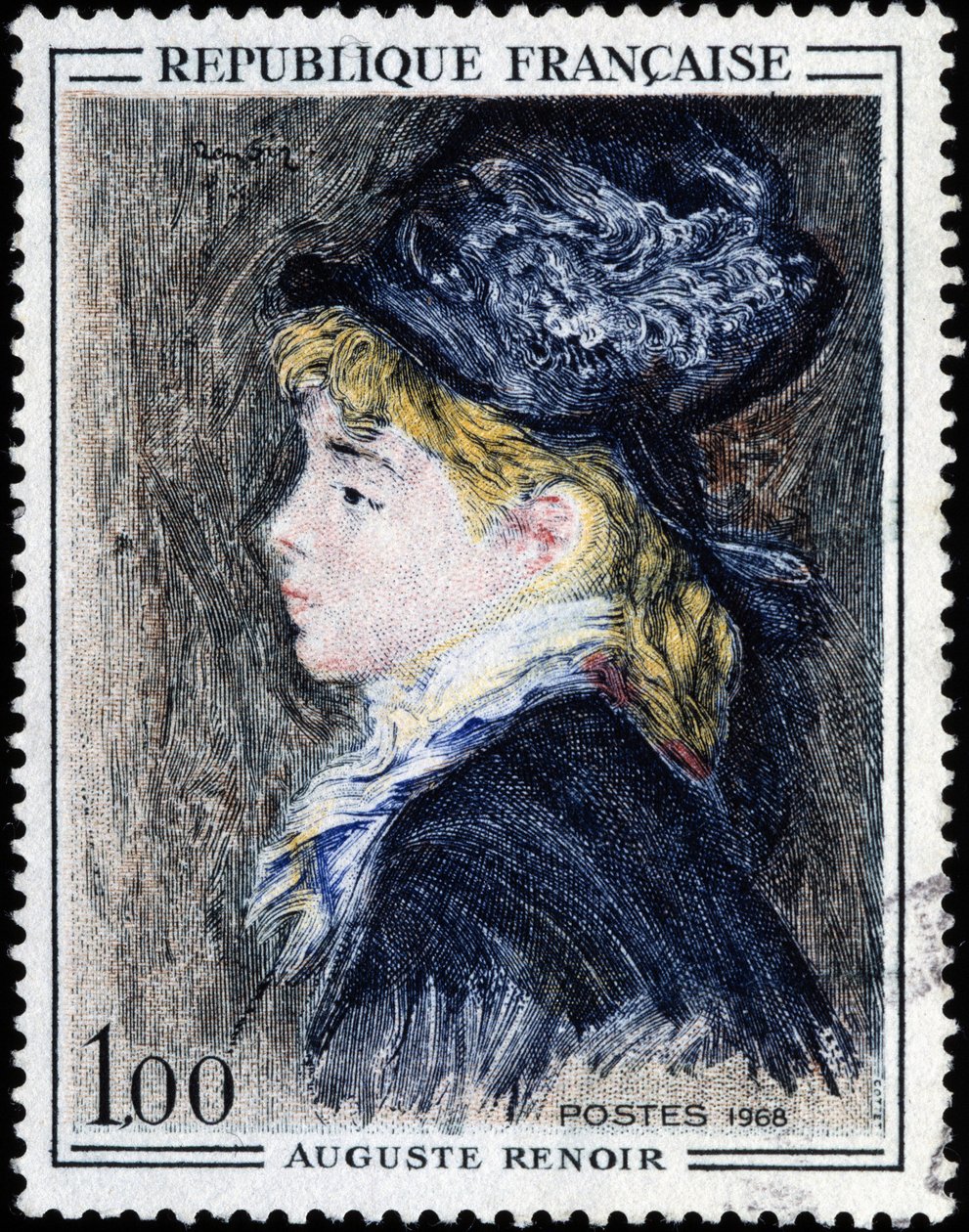 Ranskalainen postimerkki Auguste Renoirin maalauksella tekijältä French School