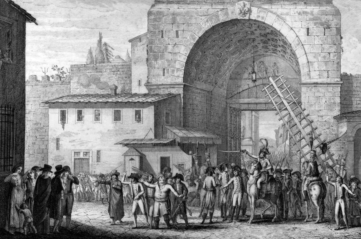 Ranskalaiset joukot saapuvat Firenzeen vuonna 1799 - Ranskan joukot saapuvat Firenzeen San Gallon portin kautta vuonna 1799 - tekijältä French School