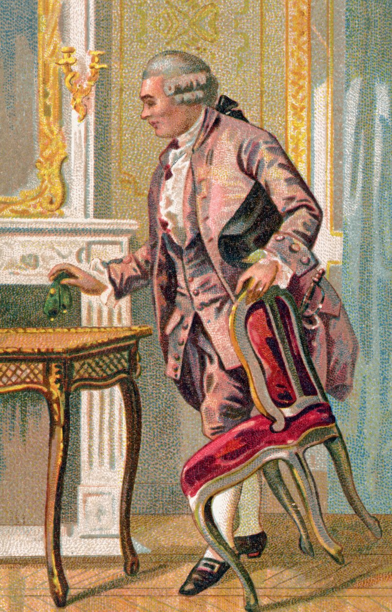 Ranskalainen kirjailija Pierre Augustin Caron de Beaumarchais, n. 1900 (kromo) tekijältä French School