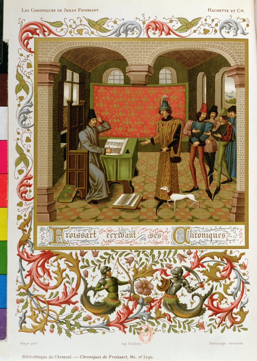 Froissart (1333-140001) kirjoittaa kronikoitaan (faksimile Ms. 5190:sta) tekijältä French School