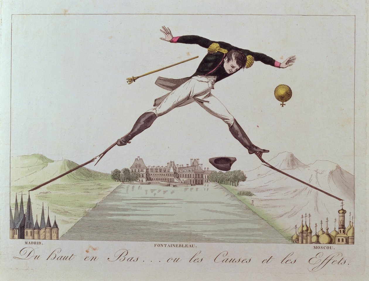 Korkeasta matalaan... tai syyt ja seuraukset, karikatyyri Napoleonin ulkopolitiikasta, n. 1814 tekijältä French School