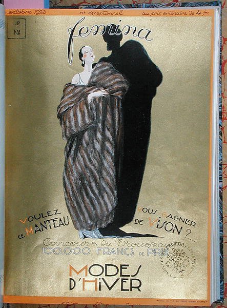 Talvimuotia esittelevän Femina-lehden etukansi, lokakuu 1923 (värilitho) tekijältä French School