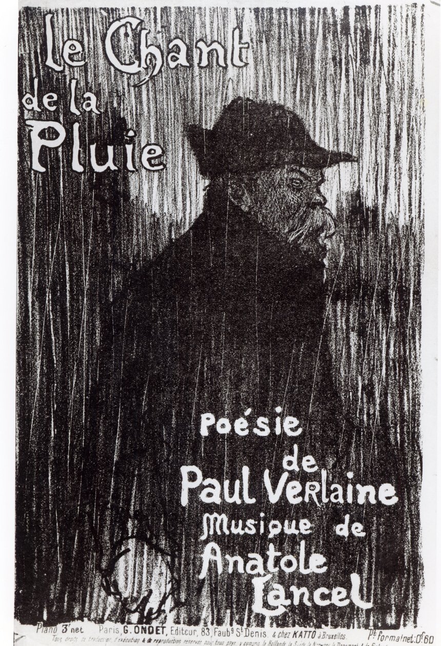 Le Chant de la pluie -partituurin etukansi Paul Verlainen runosta, 1844 tekijältä French School