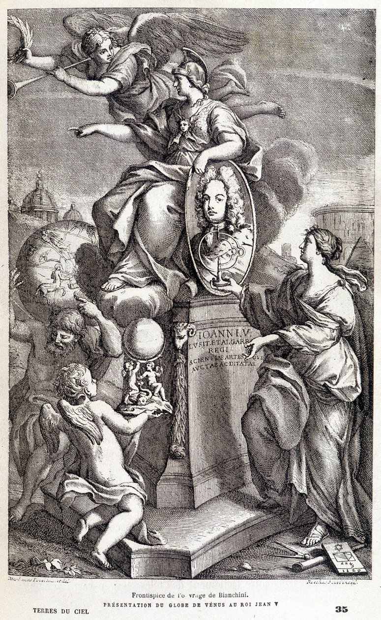 Bianchinin Venusta käsittelevän teoksen etukuva (noin 1727) - teoksessa "Les terres du ciel", Camille Flammarion, toim. Marpon  Flammarion, Pariisi. tekijältä French School