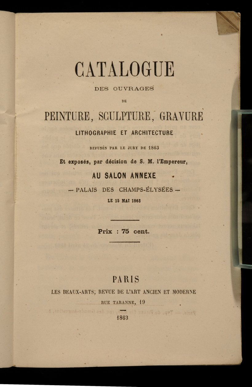 Etukappale Salon des Refusesin luetteloon, 1863 tekijältä French School