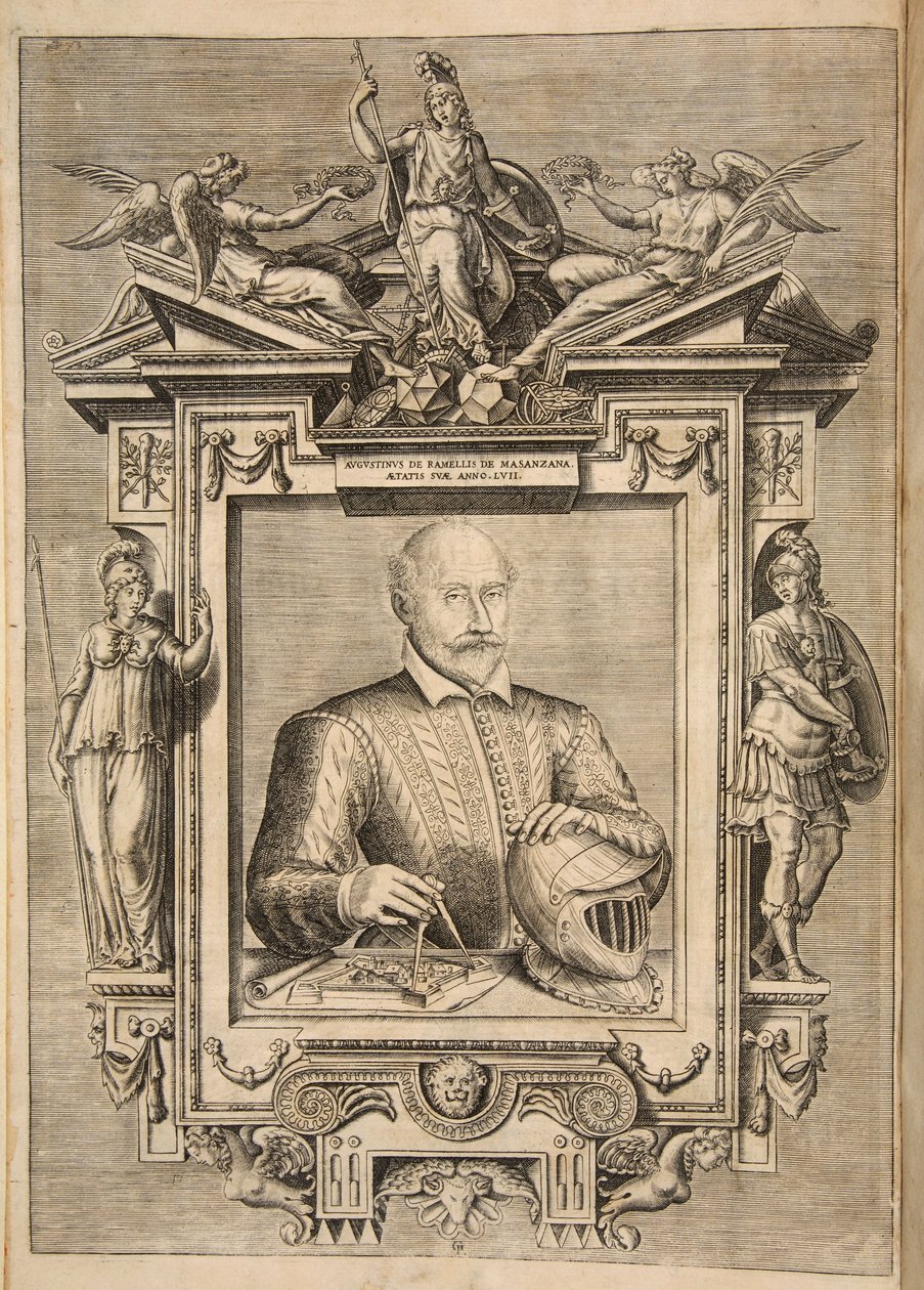 Etukappale, The Diverse Et Artificose Machinesta, Kapteeni Agostino Ramelli, pub. 1588 Engra tekijältä French School