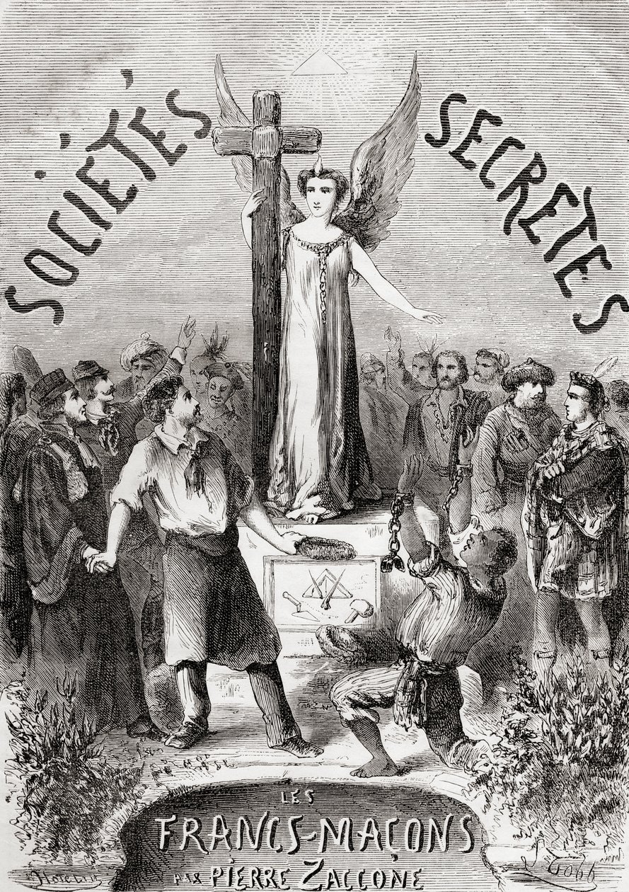 Frontispiece Societes Secretesistä, les Francs Macons, julkaistu n. 1867 tekijältä French School