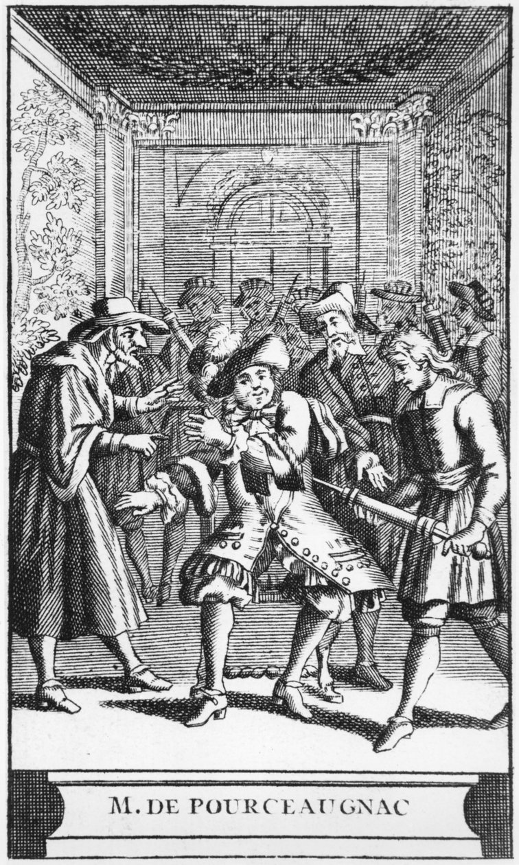 Etukappaleen kuvitus Monsieur de Pourceaugnacista, Moliere, n. 1669 tekijältä French School