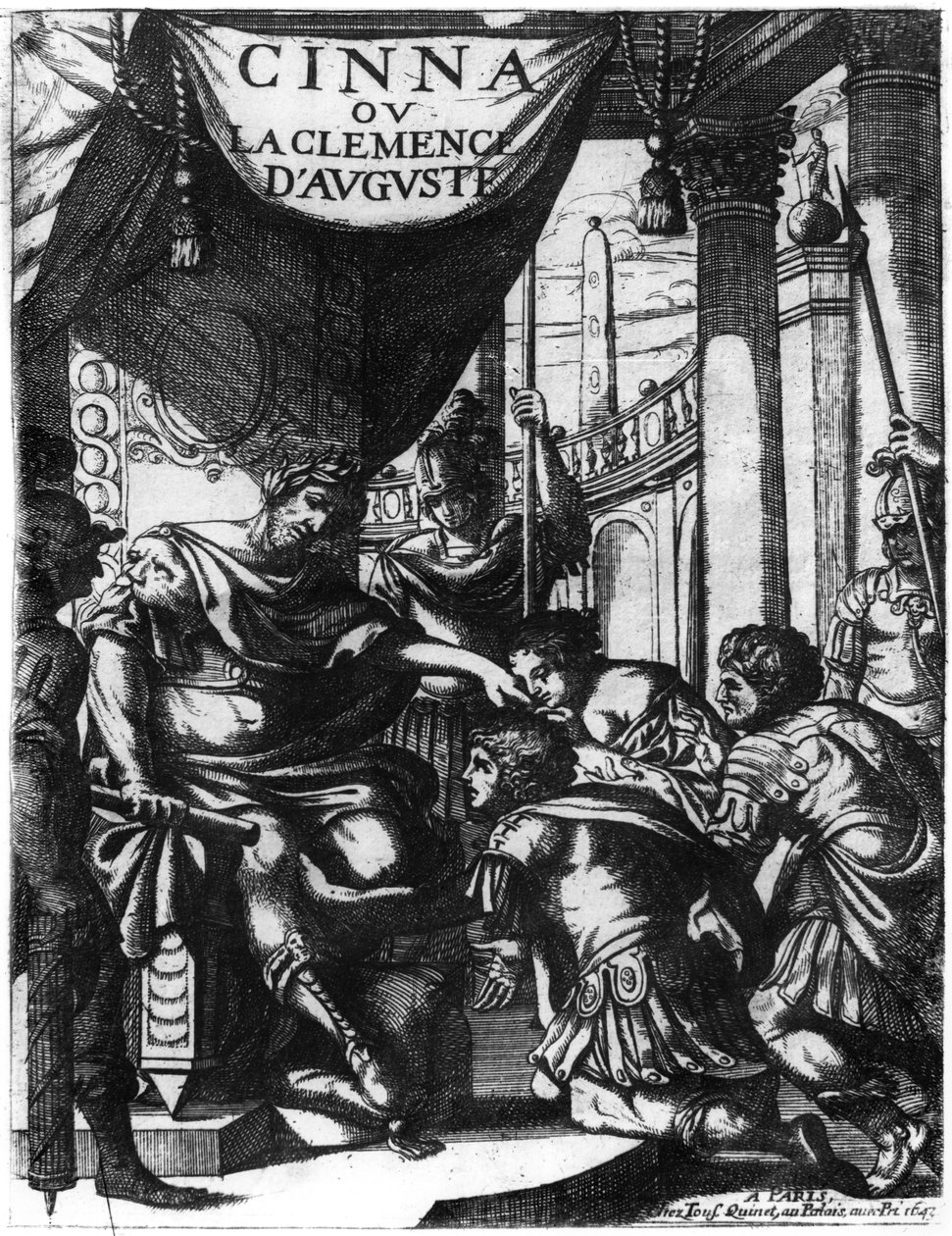 Pierre Corneillen (1606-84) Cinna ou la Clemence dAugusten etulevy, julkaistu vuonna 1643 tekijältä French School