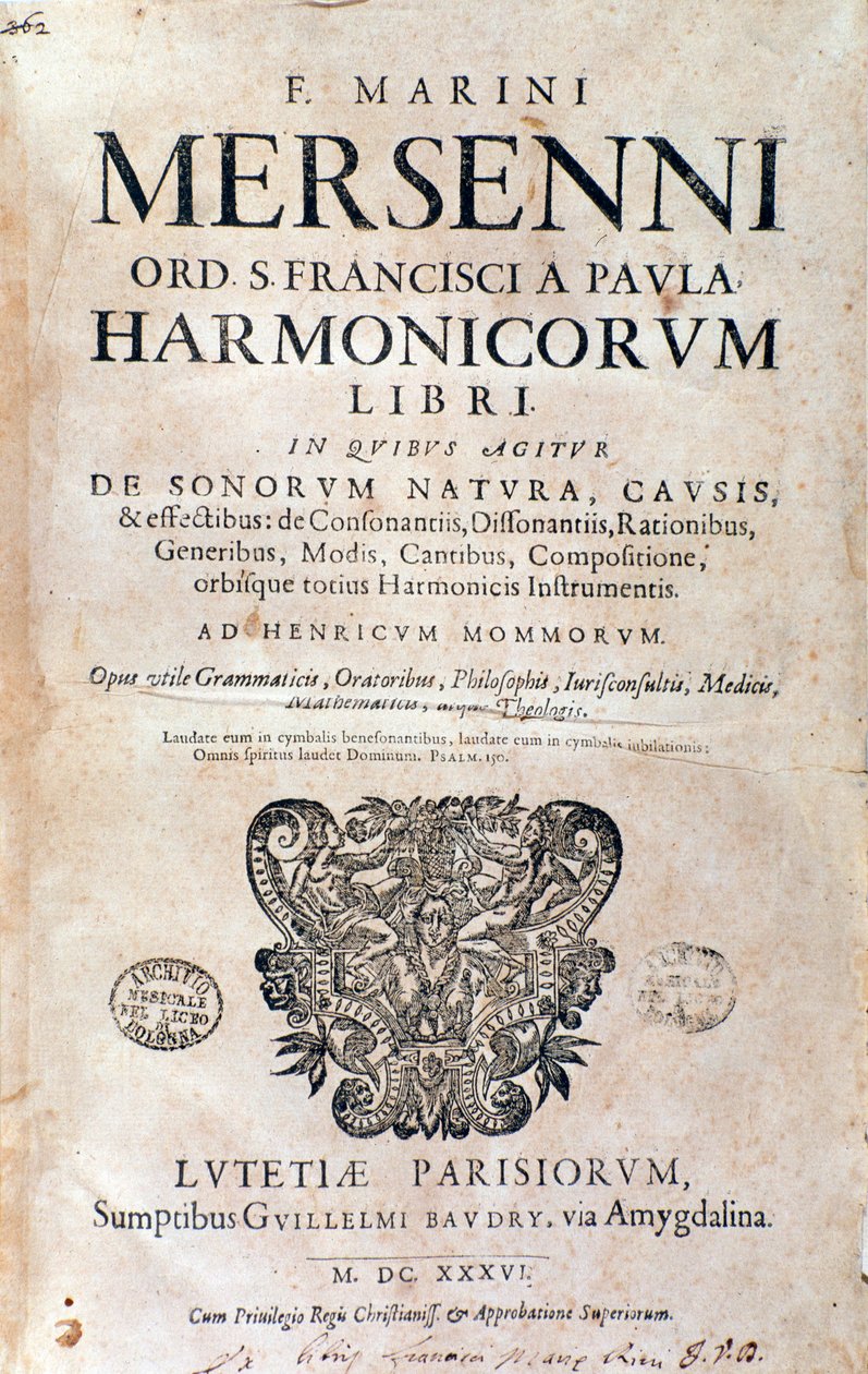Marin Mersennen kirjoittaman Harmonie universelle -teoksen etukuva tekijältä French School