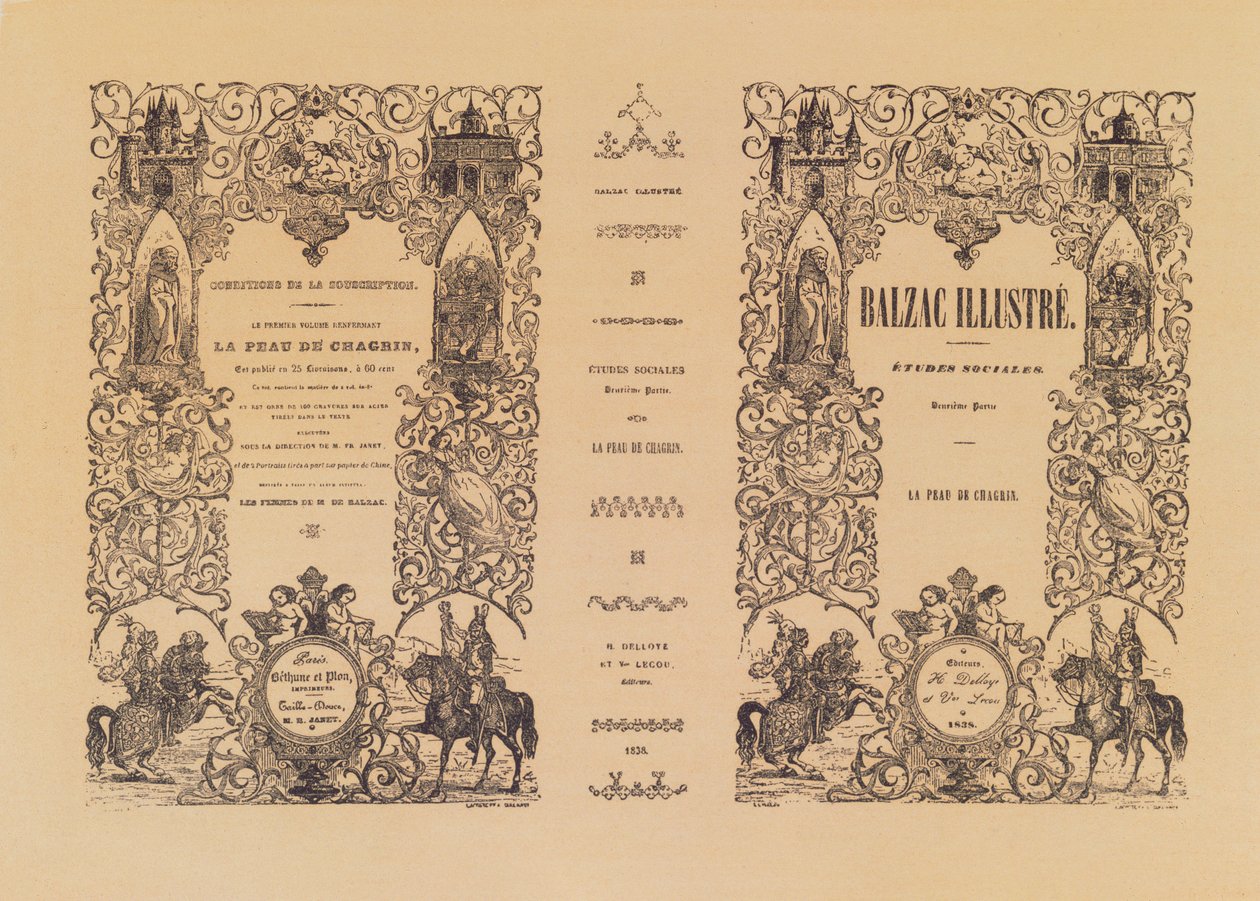 La Peau de Chagrinin etulevy, Delloyen ja Lecoun Honore de Balzacin (1799-1850) kuvitetusta painoksesta, 1838 tekijältä French School