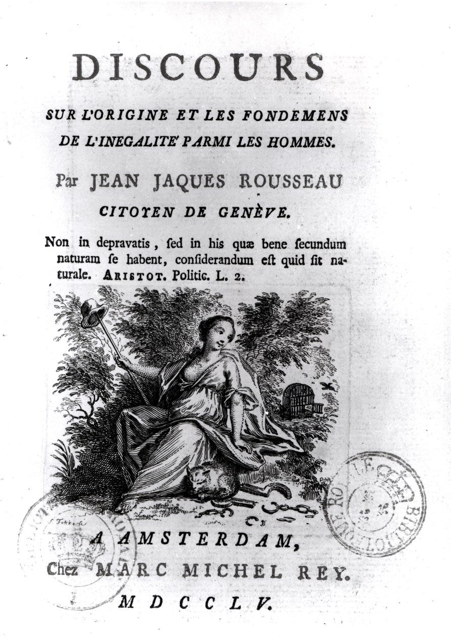 Jean-Jacques Rousseau (1712-78) n. 1755 Keskustelun etukappale ihmisten välisen epätasa-arvon alkuperästä ja perusteista tekijältä French School