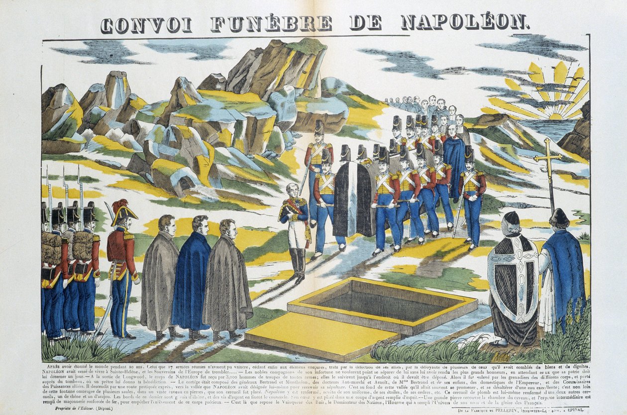 Napoleon-le-Grand Bonaparten (1769-1821) Funebre-saattue Sainte-Helenen saarella. Epinalin kuva tekijältä French School
