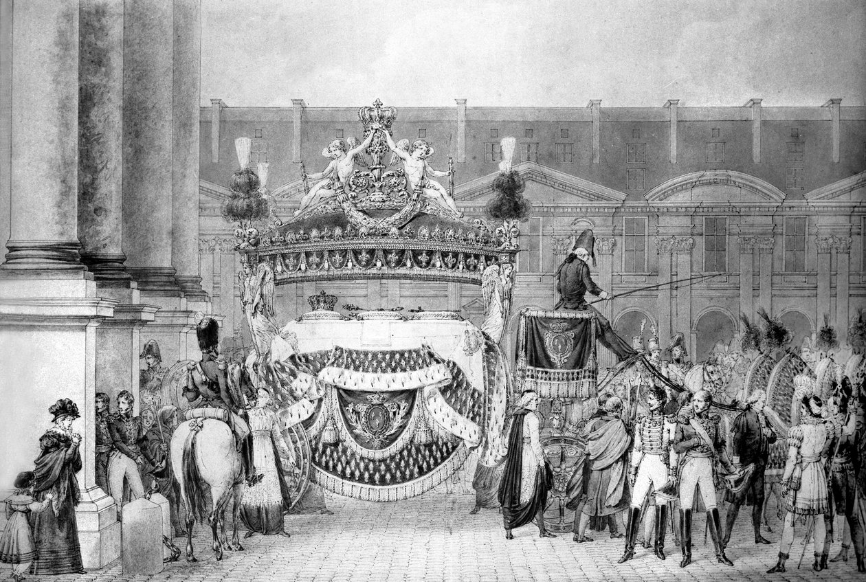 Ranskan kuninkaan Ludvig XVIII:n (1755-1824) hautajaiset syyskuussa 1824 (kaiverrus) tekijältä French School