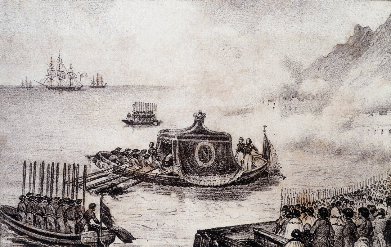 Napoleon I:n hautajaiset: Pyhän Helenan lähtö - Levillyn piirustus, M. St Maurice "" Historiallinen maalaus Napoleonin hautajaisista"" n. 1851. tekijältä French School