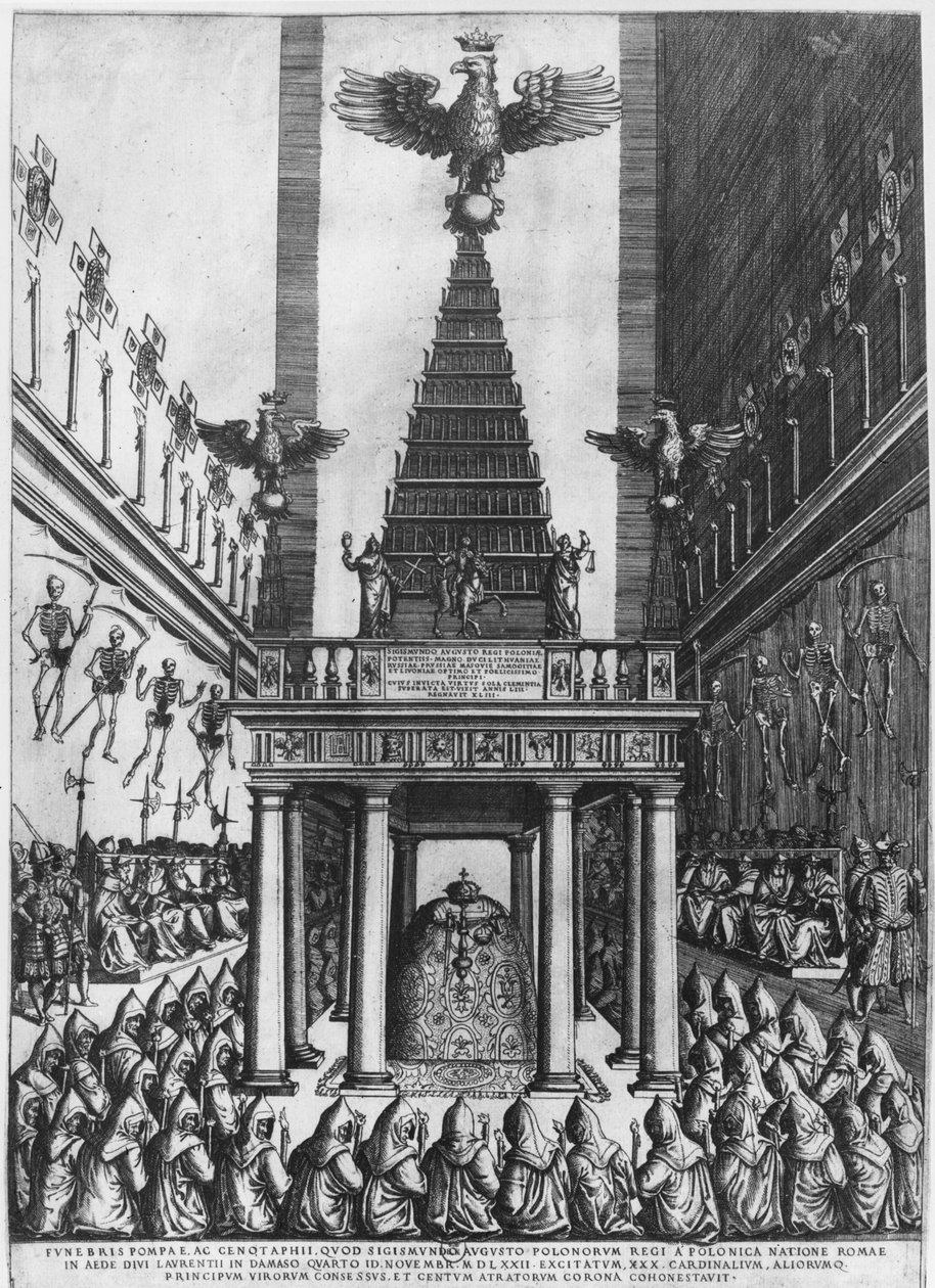 Puolan kuninkaan ja Liettuan suurruhtinas Sigismund II Augustuksen hautajaiset Roomassa 1572 tekijältä French School
