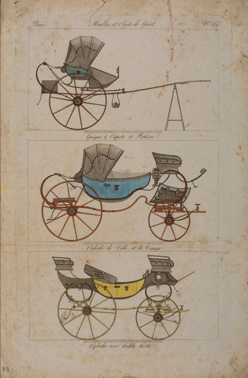 Huonekalut ja makueläimet, nro 32, Phaeton Simple (värikaiverrus) tekijältä French School