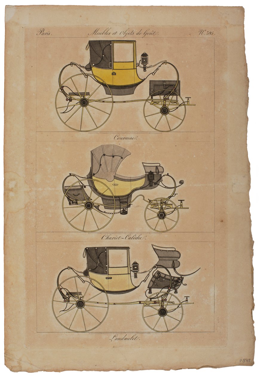 Huonekalut ja makueläimet, nro 32, Phaeton Simple (värikaiverrus) tekijältä French School