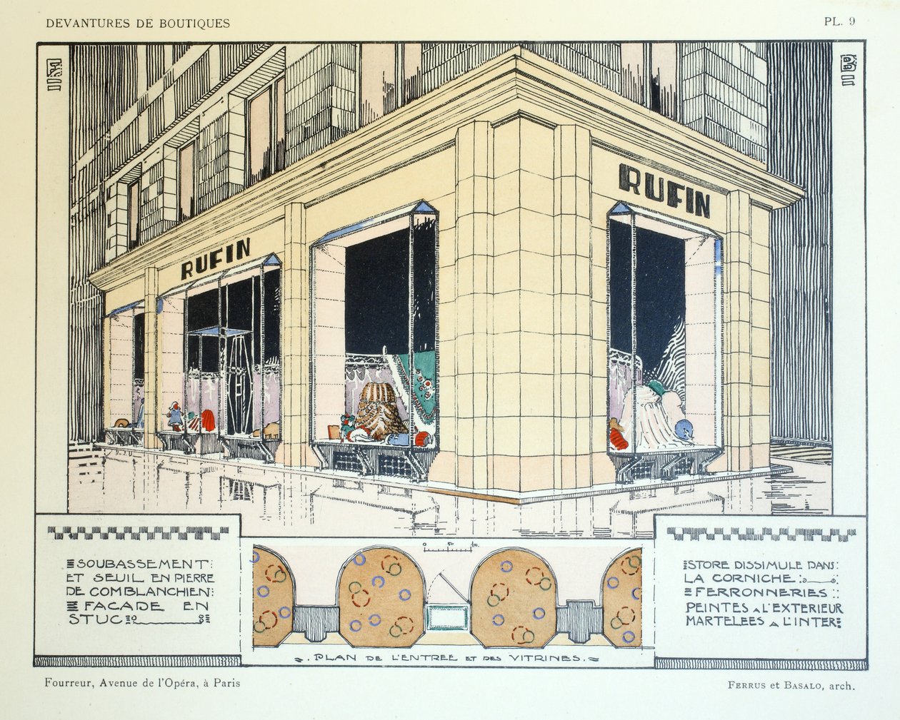 Furrier, levy 9, kuvitus Devantures de Boutiquesista, Louis-Pierre Sezille, Pariisi, 1927 tekijältä French School
