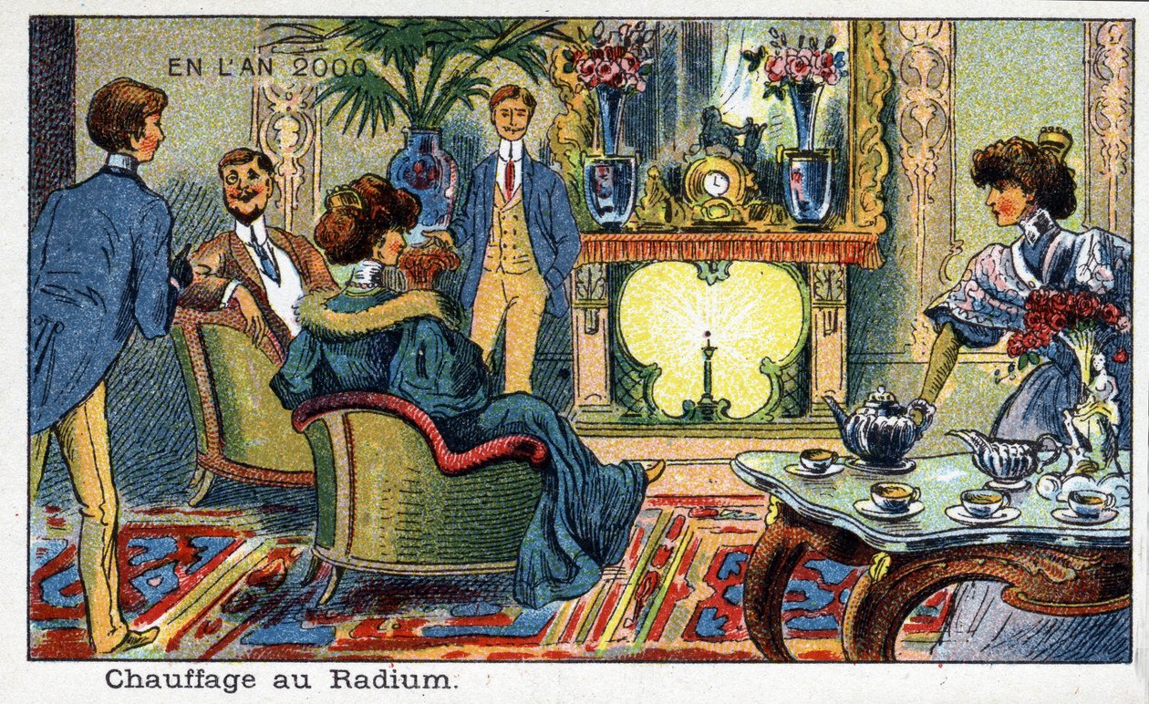 Futuredays: 1800-luvun visio vuodelle 2000 -sarja: Radiumlämmitys. Villemardin kromolitografia tekijältä French School