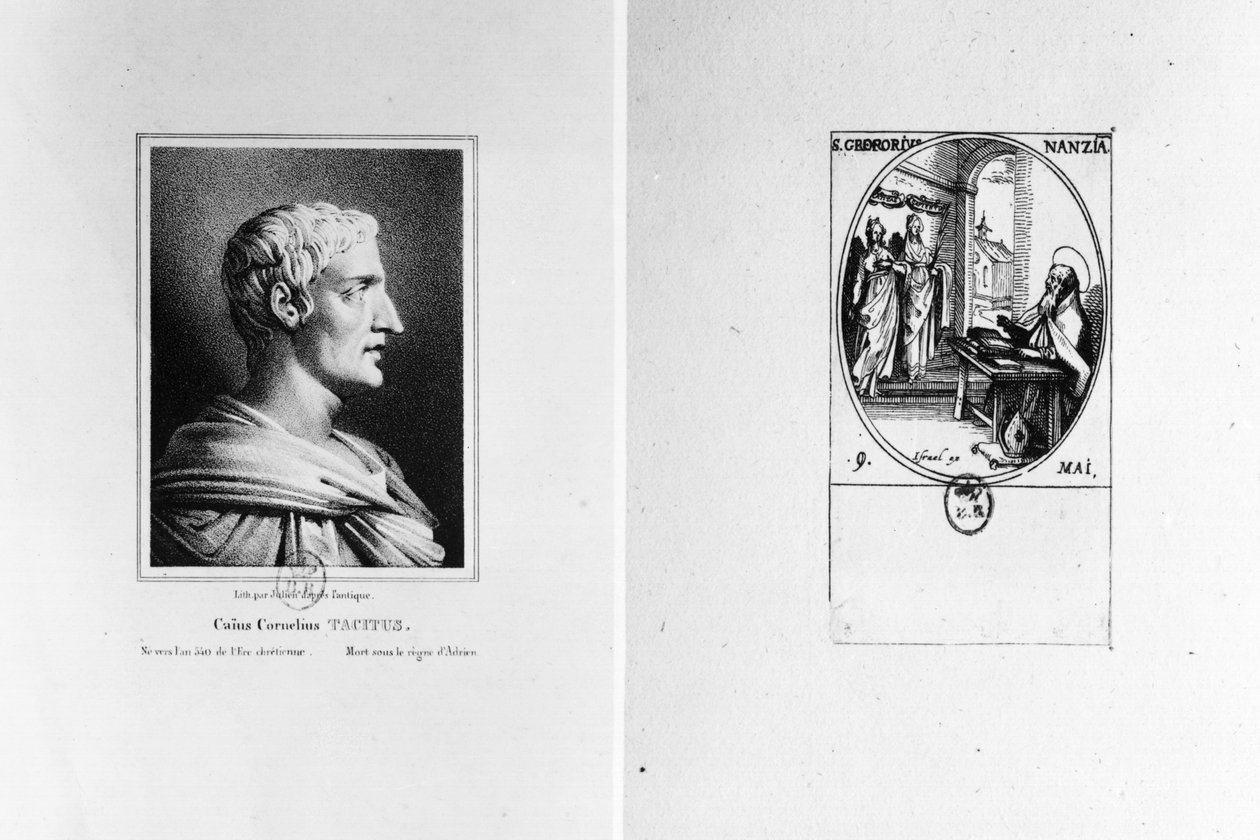 Julienin ja Pyhän Gregoryn Nazianzuksen (n. 329-390) kaivertama Gaius Cornelius Tacitus (56-n. 120 jKr.) Israelin kaivertama tekijältä French School