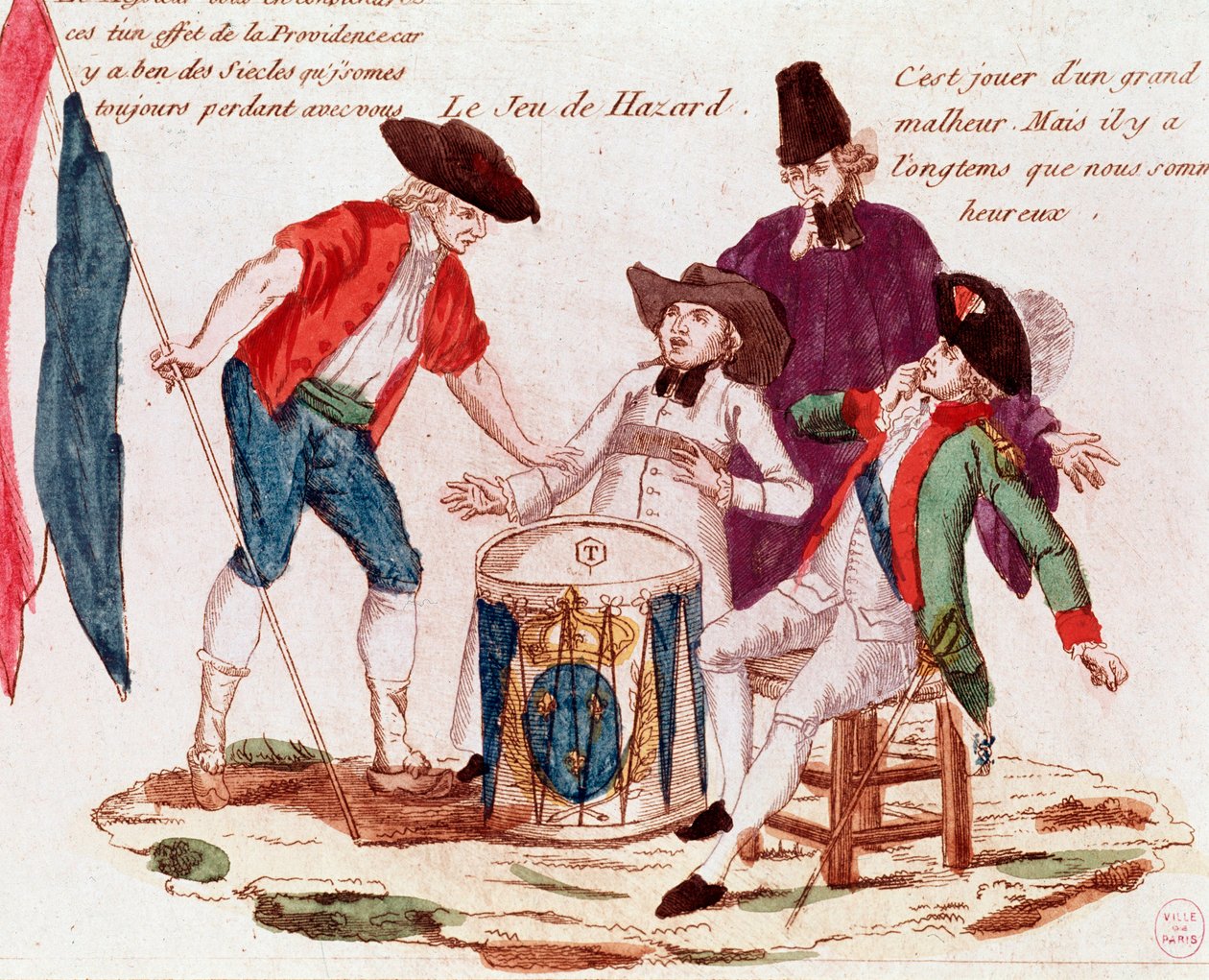 Kolmen säädyn (papisto, tasot ja aatelisto) pelaama uhkapeli (kaiverrus, 1700-luvun loppu) tekijältä French School